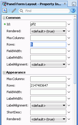 PI для panelFormLayout с Рядами недвижимости установлен в 5.